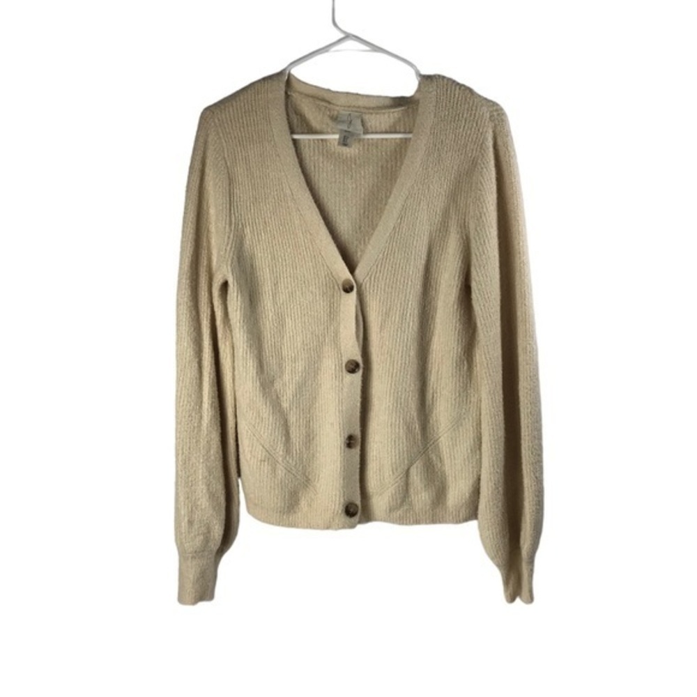 Joie Plush Button Cardigan Sweater  Rib Knit Balloon Sleeve size Small
